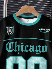 SHEIN 2pcs Tween Boy Casual Classic Cool Baseball Sports Style, No.88, Gothic Chicago Text, Star Print Short Sleeve Crew Neck T-Shirt And Shorts Set, Suitable For Summer