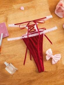 女士性感交叉带丁字裤，圣诞节特惠 - 紅色 - 查看 7