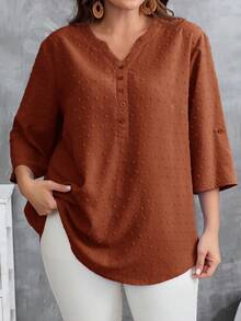 EMERY ROSE Áo sơ mi tay cuộn họa tiết trơn màu cỡ lớn thường ngày - màu nâu - Xem 3