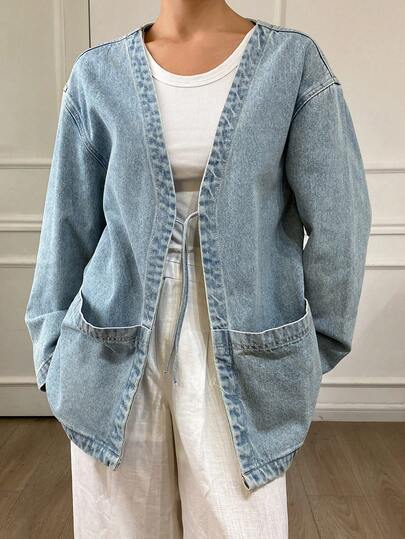Livesso Women's Lace-Up Loose Denim Jacket, Autumn