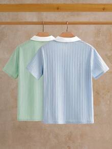 EASEVO Plus Size Men's Summer Casual Contrast Collar T-Shirt Set - Multicolor - View 5