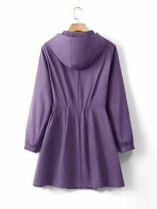 EMERY ROSE 大码女式束腰连帽风衣外套，韩版休闲优雅宽松高端夏季外套 - 紫色 - 查看 2