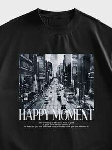 StoneGrade Camiseta de manga corta con gráfico minimalista moderno del horizonte de la ciudad de Nueva York, de corte holgado, para hombres. Informal para citas, fiestas, parejas, combinación familiar, gran regalo para el novio