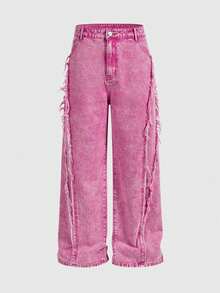 AXEPEAK 大码男士简约休闲粉色牛仔裤 - 粉色 - 查看 3