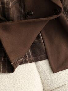 Franclia 法式复古H型翻领格纹拼接腰带通勤外套女式羊毛大衣，秋冬款 - 咖啡棕 - 查看 6