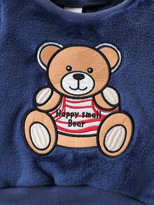 SHEIN Playful Pals Cute Round Neck Plush Baby Boy Outfit - Navy Blue - View 4