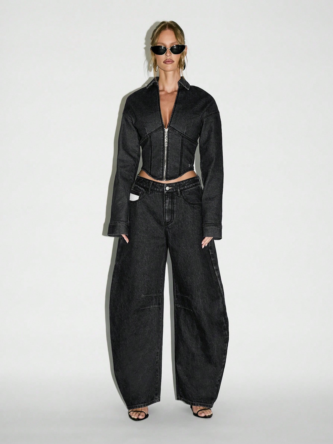 KIZN High Waisted Barrel Leg Raw Denim Jeans