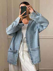 Livesso Women's Lace-Up Loose Denim Jacket, Autumn