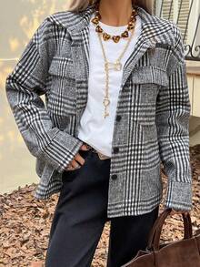 DAZY 女士休闲图案口袋常规款夹克，秋季女式外套