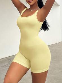 Zolique Salopetă de damă, ocazională, fără mâneci, de culoare solidă, pentru vară - Galben - Vizualizare 6