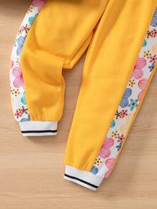 SHEIN Bộ 2 áo khoác và quần dài cổ bóng chày in họa tiết hoa tay raglan cho bé gái trang phục thường ngày - Màu vàng - Xem 6