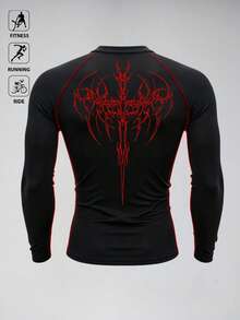 Acti Log Camiseta deportiva de manga larga y cuello redondo con estampado de araña, de corte ajustado, para hombre en invierno. Camiseta de compresión de manga larga y ajuste ceñido para hombre en otoño. - Negro - Ver 2
