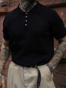 Artur Kramer Men's Hollow Design Knitted Polo Shirt, Minimalist Fashion, Suitable For Summer