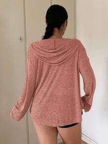 Flirla 休闲优雅简约连帽宽松修身套头打底衫T恤，大码女款，秋冬款 - 粉色 - 查看 2