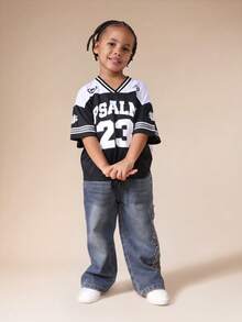 SUMWON 超大款 Psalm 23 篮球球衣T恤，V领设计，适合年轻男孩，街头风格，休闲度假皆宜 - 黑與白 - 查看 2