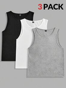 Manfinity VCAY 3pcs Men's Tank Top , Sleeveless Daddy Plain Gym Basic Tops - Multicolor - View 1