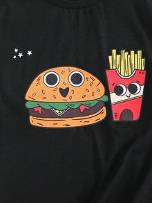 SHEIN Tween Boy Casual Minimalist Round Neck Short Sleeve T-Shirt And Hamburger Print Loose Pajama Pants 2 Pieces Sleepwear Set - Multicolor - View 6