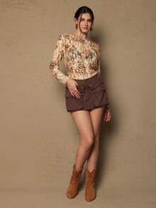 SHEIN VCAY 大码女式豹纹蕾丝印花长袖休闲衬衫 - 彩色 - 查看 6