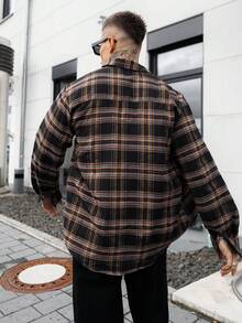 Artur Kramer 男士休闲复古经典格子领长袖衬衫，柔软亲肤的梭织面料，适合户外通勤，百搭复古风男士必备衬衫，秋季 - 黑色 - 查看 3