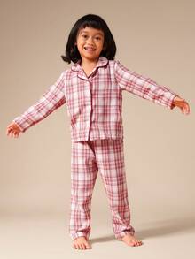 SUMWON Ensemble de pyjama à manches longues à carreaux pour filles, haut boutonnant avec pantalon assorti - Rouge - Voir 5