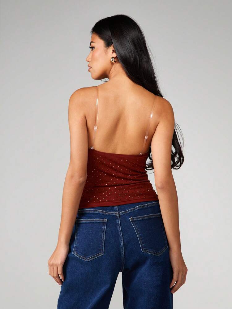 MISSGUIDED Strapless Studded Bandeau Top With Cowl Front And Ruched Detailing For Evening Party Occasions