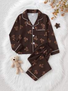 2 st/set för ung flicka, söt kofta med björnkrage och byxor, avslappnad hemklädsel - Multifärgad - Visa 5