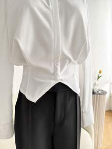 SHEIN LUNE 女士宽松休闲百搭长袖衬衫 - 白色 - 查看 3