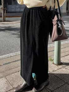 FRIFUL 女士丝绒直筒高开衩裙 - 黑色 - 查看 6