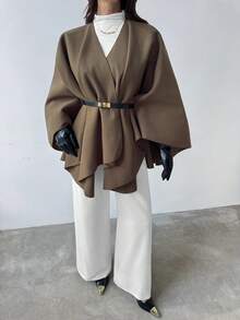 Firerie 女士休闲优雅金属色系带宽松大衣，适合通勤和日常穿着，秋冬女装/新年服装/复古风格/舒适秋冬女装/知性优雅女装/女士冬季外套/高端优雅派对外套/摩卡棕色外套 - 杏色 - 查看 9