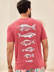 Manfinity VCAY 3pcs Pack Men's Casual Fish Print Round Neck Short Sleeve Knit T-Shirt, Summer - Multicolor - View 4