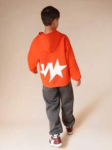 Bộ áo hoodie và quần jogger SUMWON dành cho bé trai, phối hợp in logo ngôi sao, thích hợp mặc hàng ngày hoặc đi nghỉ mát. - trái cam - Xem 1