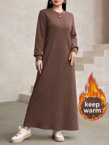 Graceveil Women's Casual Basic Loose Fit Textured Fabric Crew Neck Long Hoodie Sweatshirt, Navy Blue, Autumn/Winter - Coffee Brown - View 1