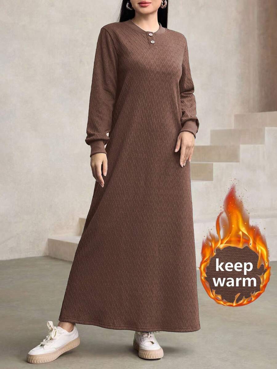 Graceveil Women's Casual Basic Loose Fit Textured Fabric Crew Neck Long Hoodie Sweatshirt, Navy Blue, Autumn/Winter - Coffee Brown - View 1