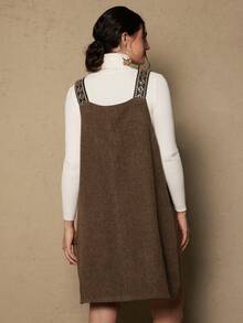 Freevana Plus Size Elegant Sleeveless Dress, Women Autumn/Winter Dress - Brown - View 2