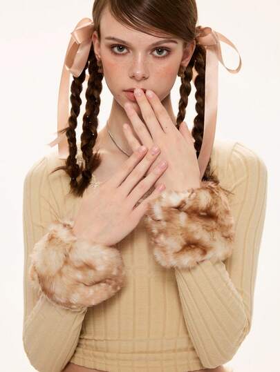 Fairycore 1 Pair Y2K Retro Furry Deer Print Arm Warmers, Fashion Minimalist Design Women Arm Sleeves, Suitable For Campus, Shopping, Commuting, Etc.