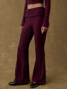Nöista Burgundy Set Featuring An Off-Shoulder Top And Flared Pants For A Slim And Feminine Fit. Ideal For Autumn And Soft Winter Days, And Perfect For Pairing With Festive Accessories For Christmas Or New Year Events. This Elegant Outfit Offers A Refined Look Suitable For Parties, Dinners, And Special Seasonal Occasions. - Lilac Purple - View 3