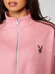 Missguided x Playboy Bunny Logo Full Zip Sweatshirt With Contrast Side Stripes Casual Loungewear - Pink - View 5