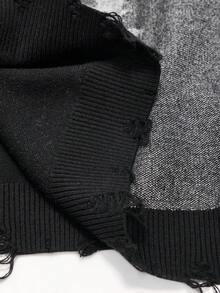 ROMWE Goth Suéter holgado con diseño desgastado de cabeza de gato gótico - Negro - Ver 8