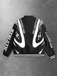 ROMWE MEN Street Life 男士 Racing Element 夹克，适合秋冬季 - 黑色 - 查看 4