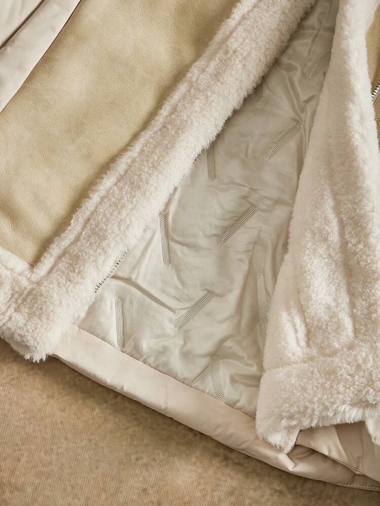 Thickened Short Loose Lamb Wool Patchwork Oversized Collar Women Jacket