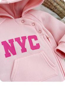 新生女宝宝可爱粉色针织字母图案长袖连体衣，秋冬季 - 粉色 - 查看 4