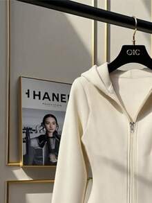 Franclia 女士休闲百搭连帽运动衫，秋冬 - 杏色 - 查看 5