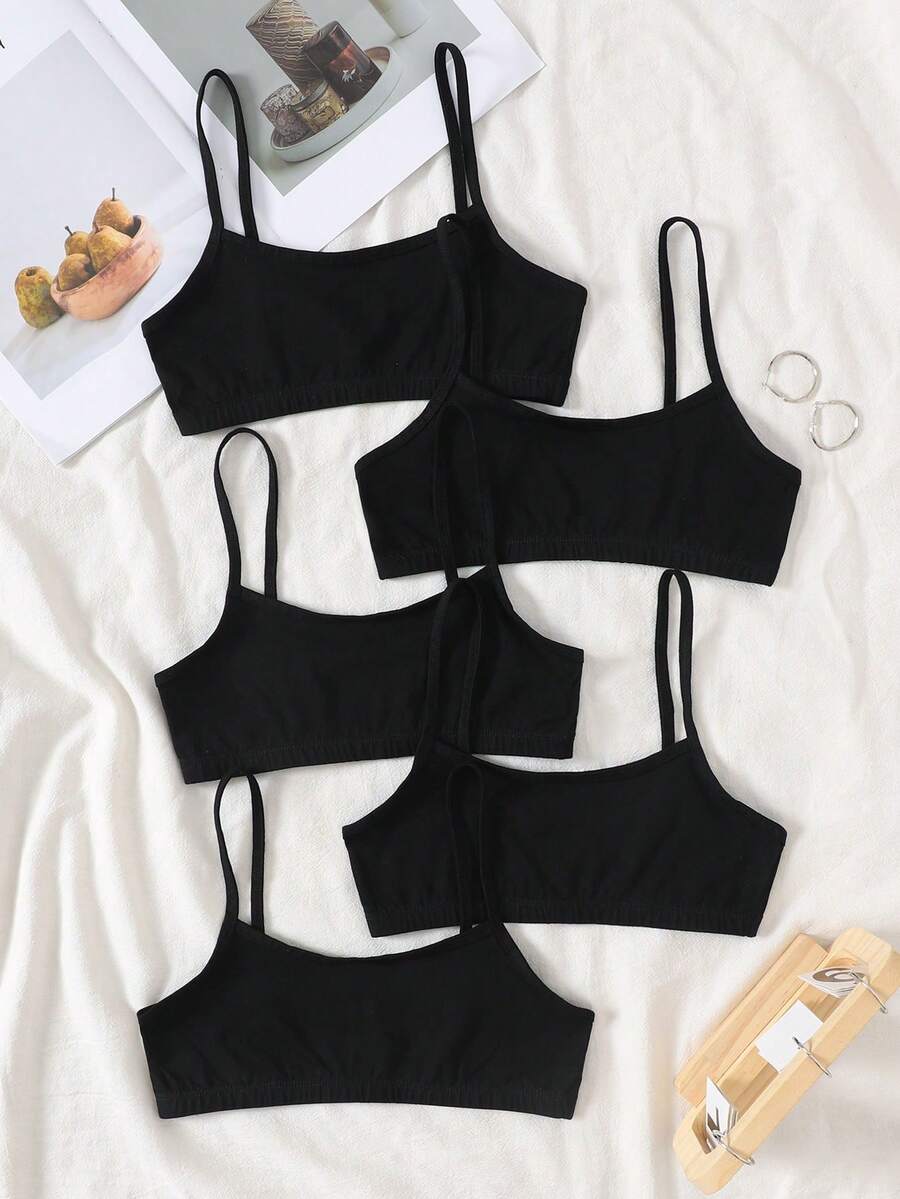 SHEIN 6pcs Tween Girls' Minimalist Comfortable Training Bras - Black - View 1