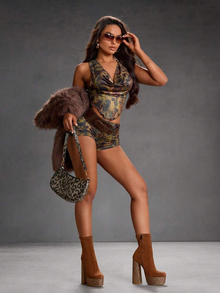 CUCCOO SZL Botas de tobillo elegantes, sexys y de fiesta con plataforma, puntera cuadrada, tacón grueso y cremallera lateral, de gamuza marrón para mujer