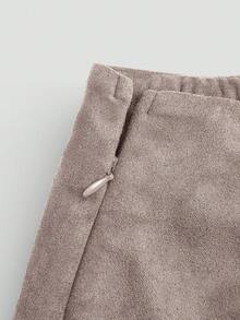 Sweetra Váy ngắn đi làm tối giản xếp ly da lộn cỡ lớn có khóa kéo bất đối xứng, thu/đông - Bụi tím - Xem 5