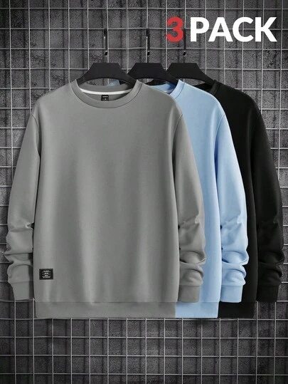 Manfinity VCAY 3 件男士圆领长袖针织休闲运动衫，适合秋冬穿着