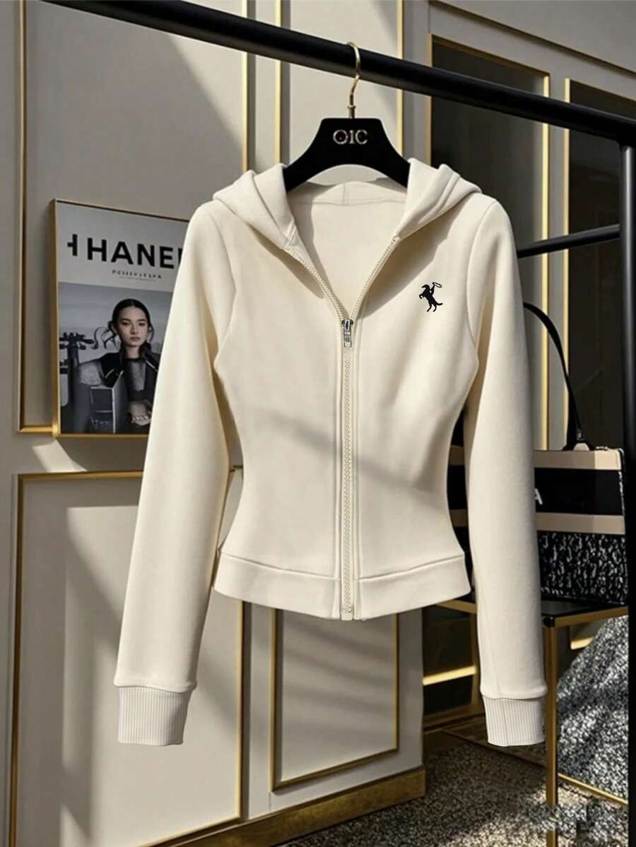 Franclia 女士休闲百搭连帽运动衫，秋冬 - 杏色 - 查看 1