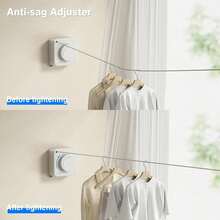 1pc Retractable Clothesline Indoor, Non-Sagging Outdoor Clothes Line Retracting Heavy Duty Clothes Drying Laundry Line Wall Mounted Stainless Steel Line-(Grey,Black,White)