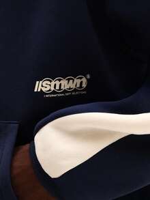 SUMWON 男士拉链连帽衫，背面印花图案设计，休闲宽松版型，街头服饰 - 藍色 - 查看 7