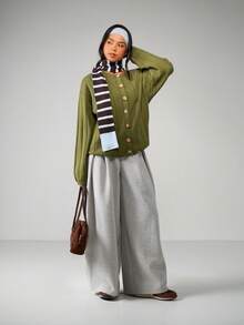 MISSGUIDED Áo khoác cardigan cài nút phía trước dáng rộng thoải mái cho mùa thu đông ấm áp mặc trong dịp Giáng sinh - màu xanh lá - Xem 3